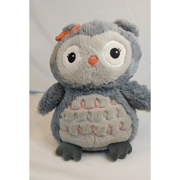 Lambs & Ivy Gray Owl Plush 12" Girl Orange Bow pre-owned  good condition. - Picture 7 of 7